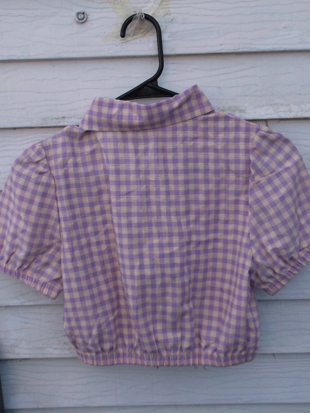 👕ROMWE Purple Gingham Cropped Button‑Front Blouse – Size 2, NWT - Picture 2 of 10
